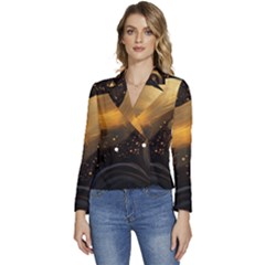 Abstract Gold Wave Background Women s Long Sleeve Revers Collar Cropped Jacket by Maspions