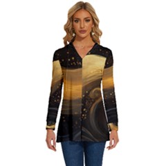 Abstract Gold Wave Background Long Sleeve Drawstring Hooded Top