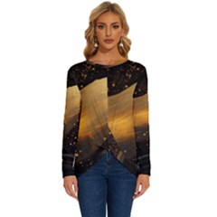 Abstract Gold Wave Background Long Sleeve Crew Neck Pullover Top