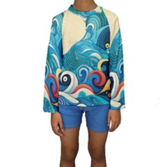 Waves Wave Ocean Sea Abstract Whimsical Kids  Long Sleeve Swimwear