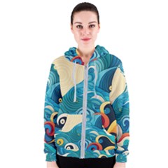 Waves Wave Ocean Sea Abstract Whimsical Women s Zipper Hoodie