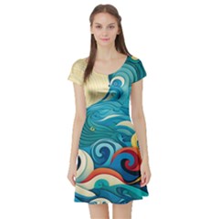 Waves Wave Ocean Sea Abstract Whimsical Short Sleeve Skater Dress by Maspions