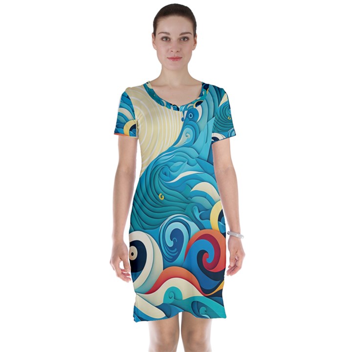 Waves Wave Ocean Sea Abstract Whimsical Short Sleeve Nightdress