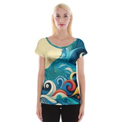 Waves Wave Ocean Sea Abstract Whimsical Cap Sleeve Top