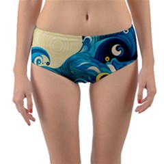 Waves Wave Ocean Sea Abstract Whimsical Reversible Mid-waist Bikini Bottoms