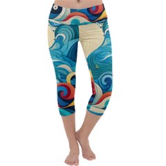 Waves Wave Ocean Sea Abstract Whimsical Capri Yoga Leggings