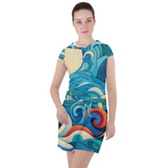 Waves Wave Ocean Sea Abstract Whimsical Drawstring Hooded Dress