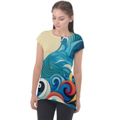 Waves Wave Ocean Sea Abstract Whimsical Cap Sleeve High Low Top