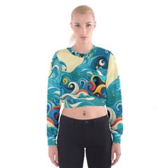 Waves Wave Ocean Sea Abstract Whimsical Cropped Sweatshirt