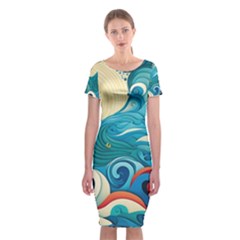 Waves Wave Ocean Sea Abstract Whimsical Classic Short Sleeve Midi Dress