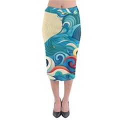 Waves Wave Ocean Sea Abstract Whimsical Midi Pencil Skirt