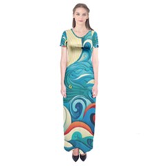 Waves Wave Ocean Sea Abstract Whimsical Short Sleeve Maxi Dress