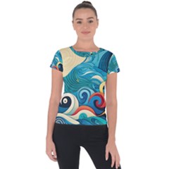 Waves Wave Ocean Sea Abstract Whimsical Short Sleeve Sports Top 