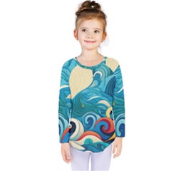 Waves Wave Ocean Sea Abstract Whimsical Kids  Long Sleeve T-shirt