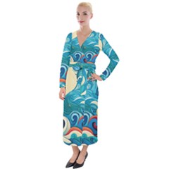 Waves Wave Ocean Sea Abstract Whimsical Velvet Maxi Wrap Dress by Maspions