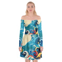 Waves Wave Ocean Sea Abstract Whimsical Off Shoulder Skater Dress