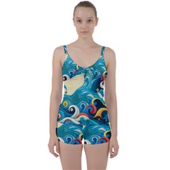 Waves Wave Ocean Sea Abstract Whimsical Tie Front Two Piece Tankini