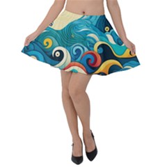 Waves Wave Ocean Sea Abstract Whimsical Velvet Skater Skirt