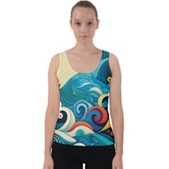 Waves Wave Ocean Sea Abstract Whimsical Velvet Tank Top by Maspions