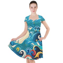 Waves Wave Ocean Sea Abstract Whimsical Cap Sleeve Midi Dress