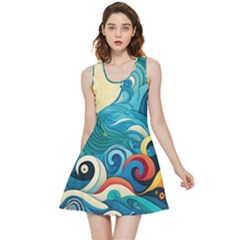 Waves Wave Ocean Sea Abstract Whimsical Inside Out Reversible Sleeveless Dress by Maspions