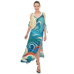 Waves Wave Ocean Sea Abstract Whimsical Maxi Chiffon Cover Up Dress