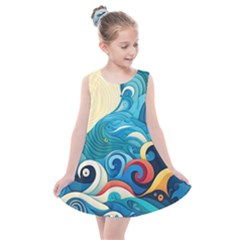 Waves Wave Ocean Sea Abstract Whimsical Kids  Summer Dress by Maspions