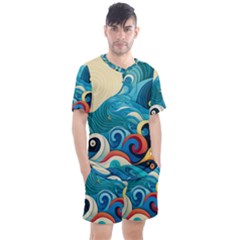 Waves Wave Ocean Sea Abstract Whimsical Men s Mesh T-shirt And Shorts Set