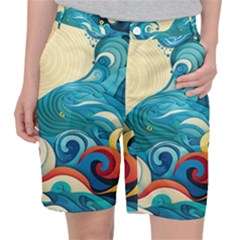 Waves Wave Ocean Sea Abstract Whimsical Women s Pocket Shorts