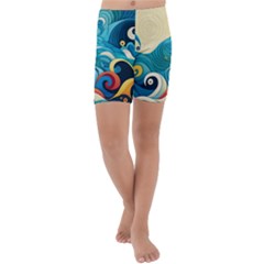 Waves Wave Ocean Sea Abstract Whimsical Kids  Lightweight Velour Capri Yoga Leggings