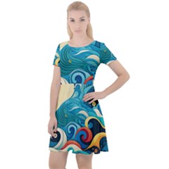 Waves Wave Ocean Sea Abstract Whimsical Cap Sleeve Velour Dress  by Maspions