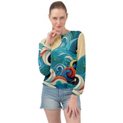 Waves Wave Ocean Sea Abstract Whimsical Banded Bottom Chiffon Top