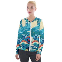 Waves Wave Ocean Sea Abstract Whimsical Velvet Zip Up Jacket