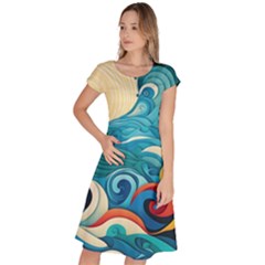 Waves Wave Ocean Sea Abstract Whimsical Classic Short Sleeve Dress by Maspions