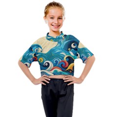 Waves Wave Ocean Sea Abstract Whimsical Kids Mock Neck T-shirt