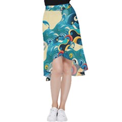 Waves Wave Ocean Sea Abstract Whimsical Frill Hi Low Chiffon Skirt