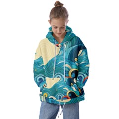 Waves Wave Ocean Sea Abstract Whimsical Kids  Oversized Hoodie