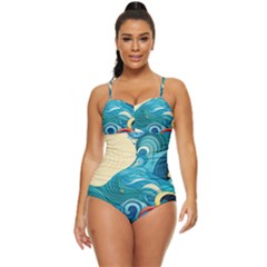 Waves Wave Ocean Sea Abstract Whimsical Retro Full Coverage Swimsuit