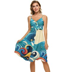 Waves Wave Ocean Sea Abstract Whimsical Sleeveless Tie Front Chiffon Dress by Maspions