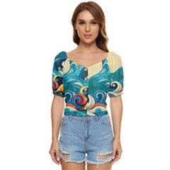 Waves Wave Ocean Sea Abstract Whimsical Button Up Blouse