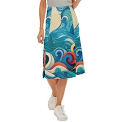 Waves Wave Ocean Sea Abstract Whimsical Midi Panel Skirt