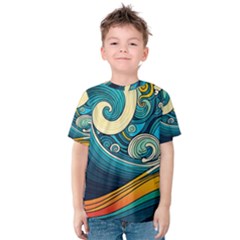 Waves Ocean Sea Abstract Whimsical Art Kids  Cotton T-shirt