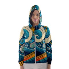 Waves Ocean Sea Abstract Whimsical Art Women s Hooded Windbreaker