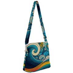 Waves Ocean Sea Abstract Whimsical Art Zipper Messenger Bag