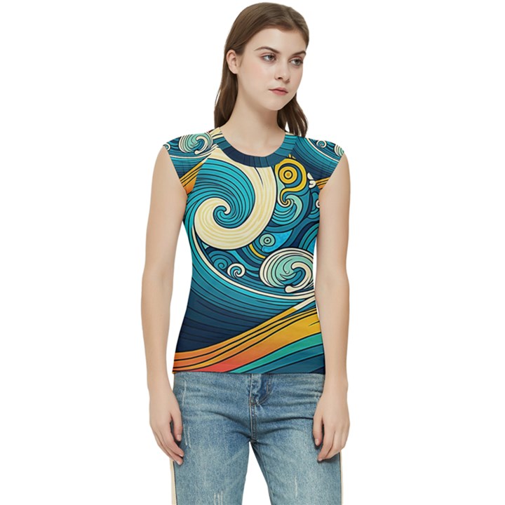 Waves Ocean Sea Abstract Whimsical Art Women s Raglan Cap Sleeve T-Shirt