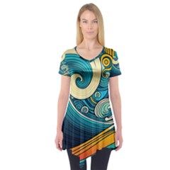 Waves Ocean Sea Abstract Whimsical Art Short Sleeve Tunic 