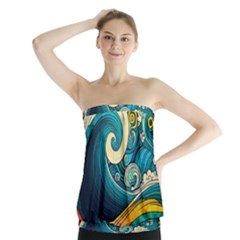 Waves Ocean Sea Abstract Whimsical Art Strapless Top