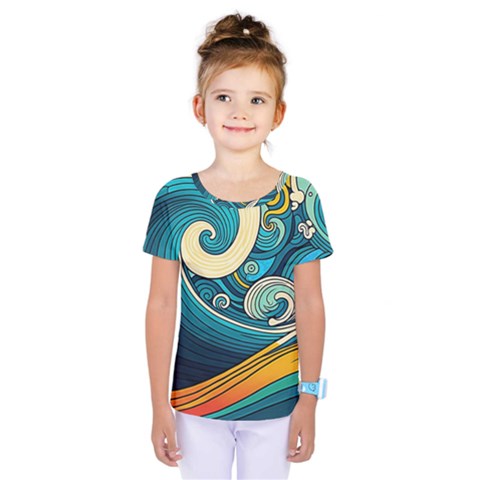 Waves Ocean Sea Abstract Whimsical Art Kids  One Piece T-shirt by Maspions