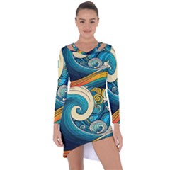 Waves Ocean Sea Abstract Whimsical Art Asymmetric Cut-out Shift Dress