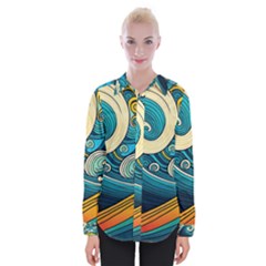 Waves Ocean Sea Abstract Whimsical Art Womens Long Sleeve Shirt